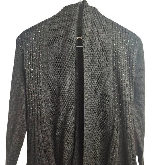 Soft Surroundings Gray Shimmer Cinched Back Flowy Holiday Cardigan Size Petite X - Picture 4 of 10